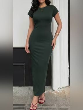 SHEIN Dark Green Short Sleeve Maxi Dress